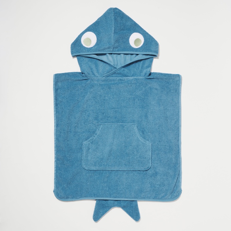 SUNNYLiFE Beach Hooded Towel Shark Tribe Deep Blue