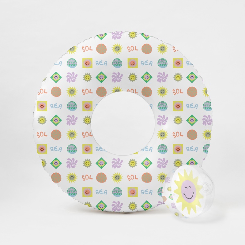 SUNNYLiFE Pool Ring & Ball Set Smiley World Sol Sea