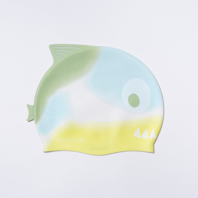 SUNNYLiFE Shaped Swimming Cap Shark Tribe Khaki Ombre