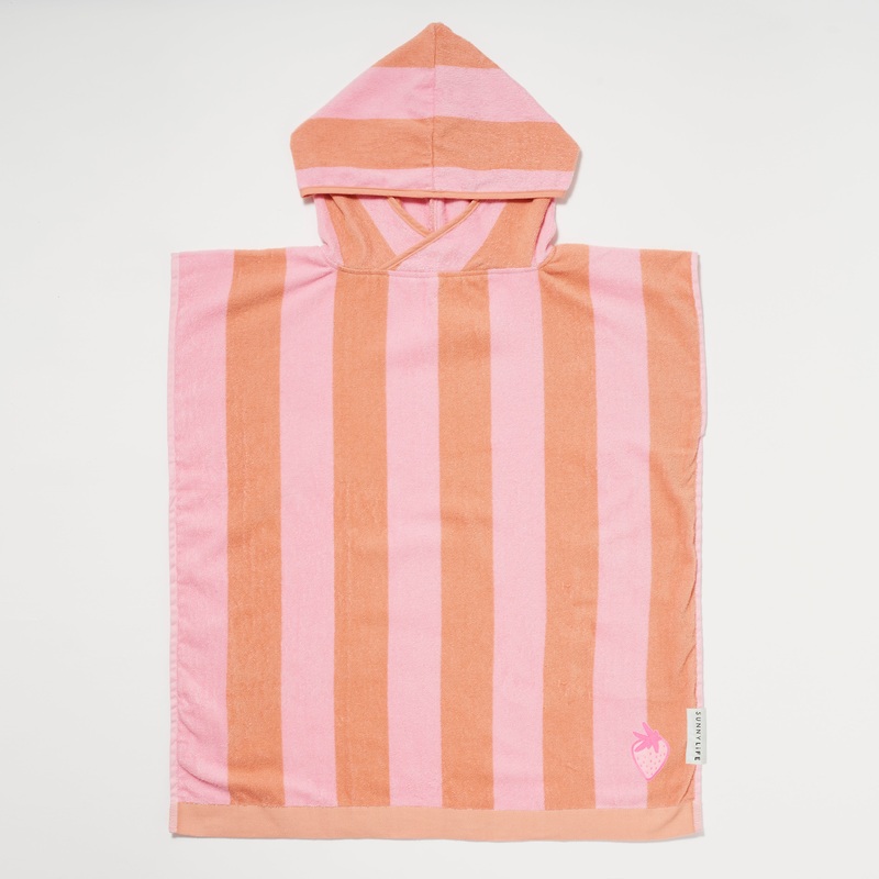 SUNNYLiFE Terry Beach Hooded Towel Sea Seeker Strawberry
