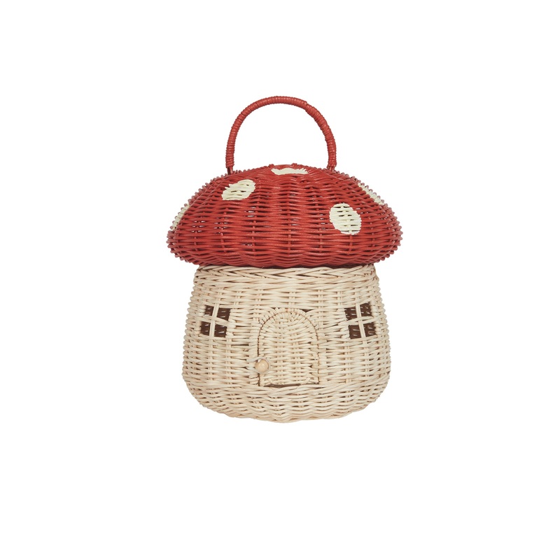 Olli Ella Rattan Mushroom Basket - Red