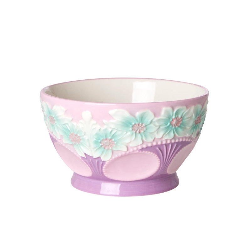 Rice DK Ceramic Bowl with Embossed Flower Design