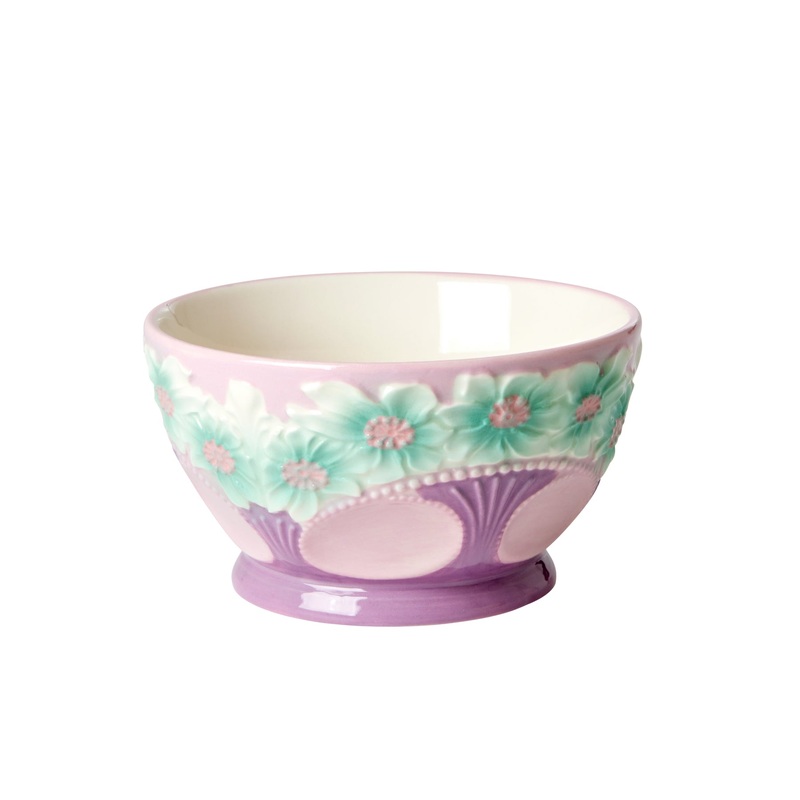 Rice DK Ceramic Bowl With Embossed Flower Design - Lavender - Small