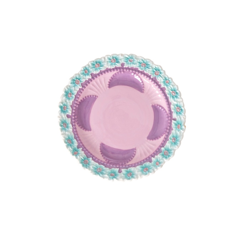Rice DK Ceramic Cake Plate with Embossed Flower Design - Lavender