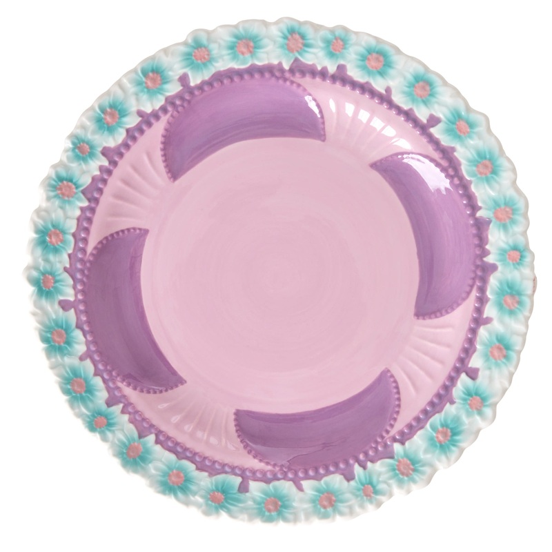 Rice DK Ceramic Dinner Plate with Embossed Flower Design - Lavender