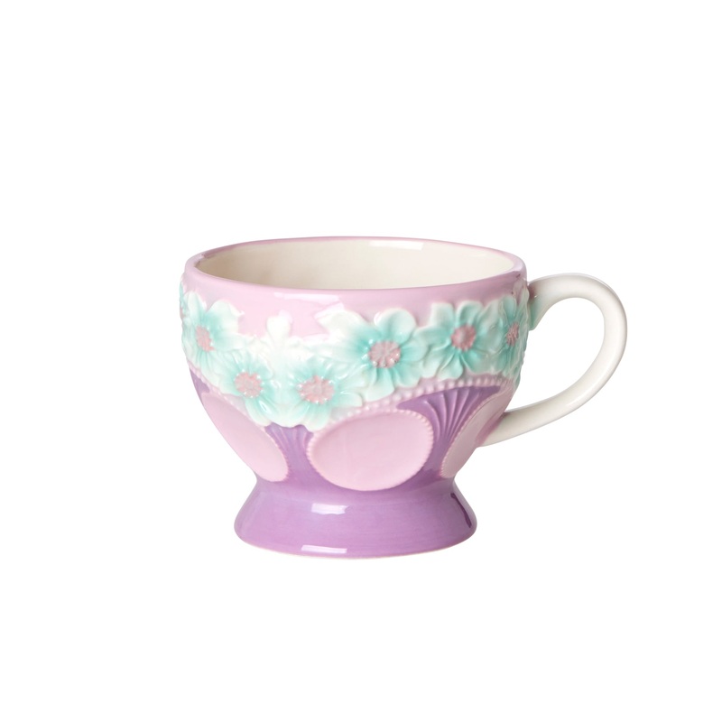 Rice DK Ceramic Mug with Embossed Flower Design - Lavender
