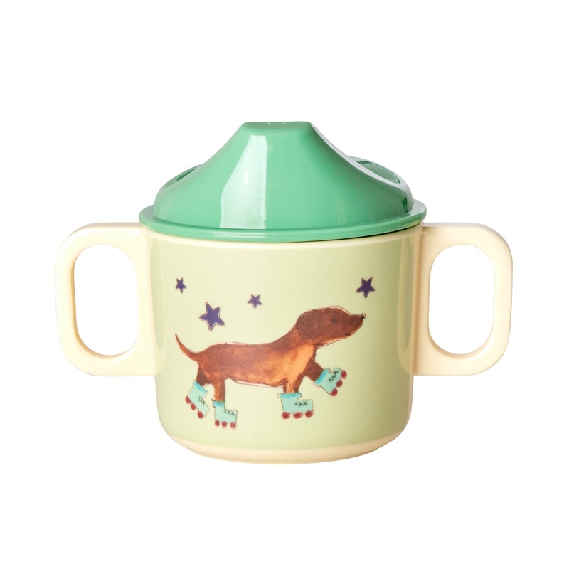 Rice DK Melamine 2 Handle Baby Cup with Animal Print - Green