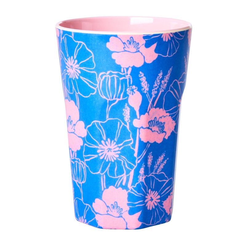 Rice DK Melamine Cup with Poppies Love Print - Two Tone - Tall