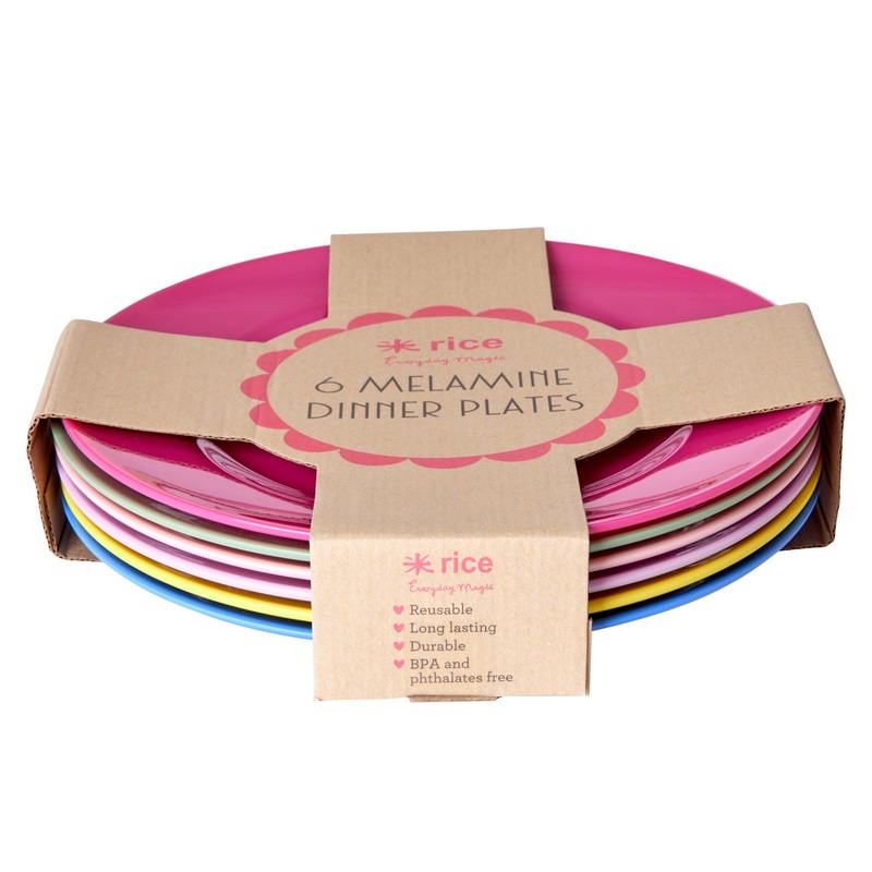 Rice DK Melamine Round Dinner Plates in Assorted Colors - Set of 6 pcs - Giftbox
