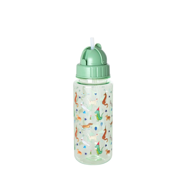 Rice DK Plastic Kids Drinking Bottle with Animal Print - Green