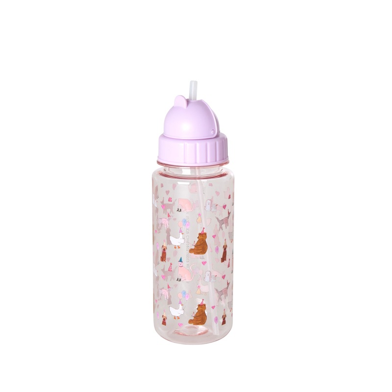 Rice DK Plastic Kids Drinking Bottle with Animal Print - Soft Pink