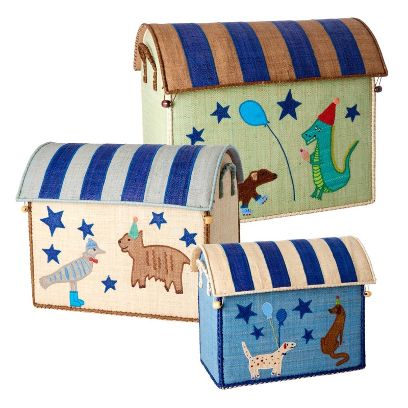 Rice DK Raffia Toy Baskets with Blue Party Animal Theme