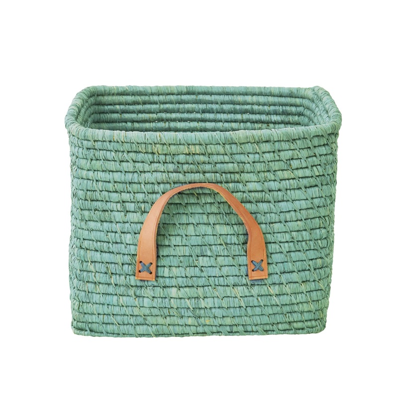 Rice DK Small Square Basket Raffia Mint