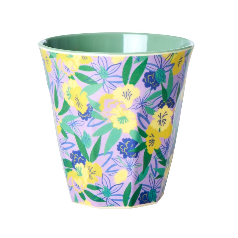 Rice DK Melamine Cup with Fancy Pansy Print - Two Tone - Medium