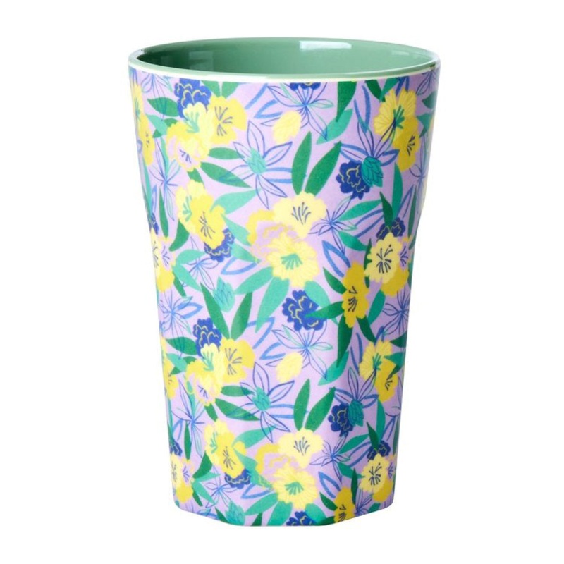 Rice DK Melamine Cup with Fancy Pansy Print - Two Tone - Tall