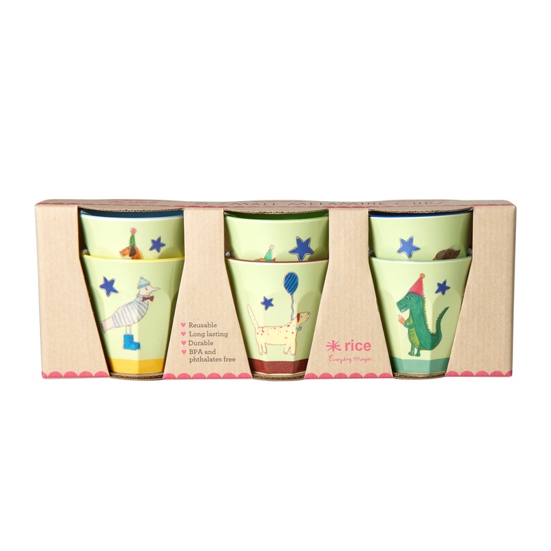 Rice DK Melamine Cups with Assorted Animals Green Prints - Small - 6 pcs - Giftbox