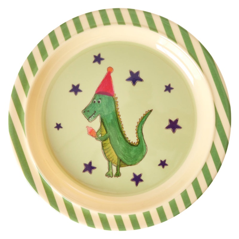 Rice DK Melamine Kids Lunch Plate with Animal Print - Green
