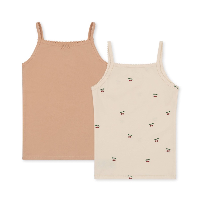 Konges Sljd Basic 2 Pack Strap Top GOTS Cherry/Toasted Almond