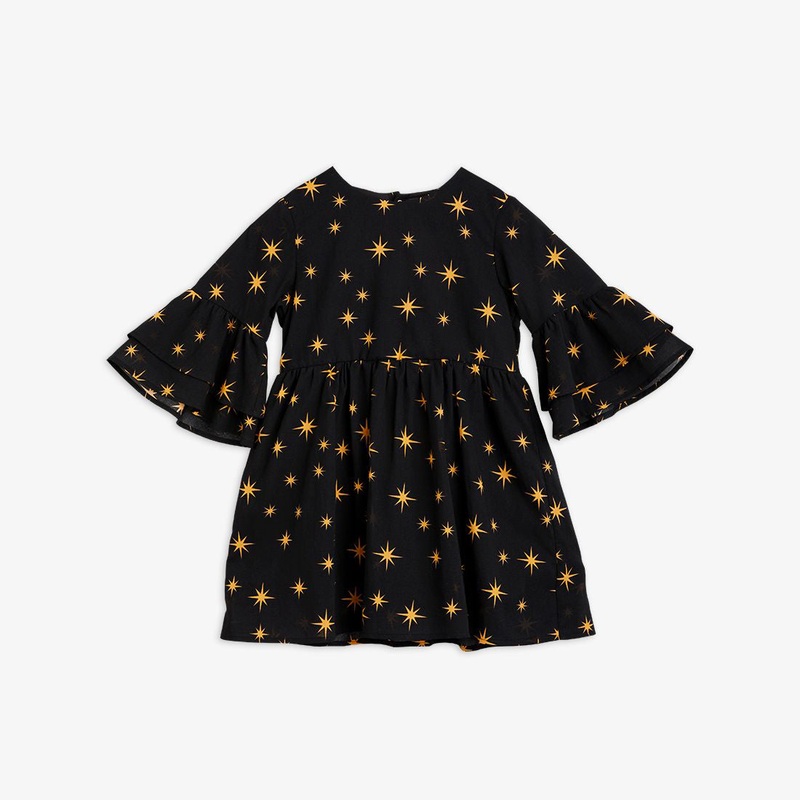 Mini Rodini Stars Woven Flared Sleeve Dress Black