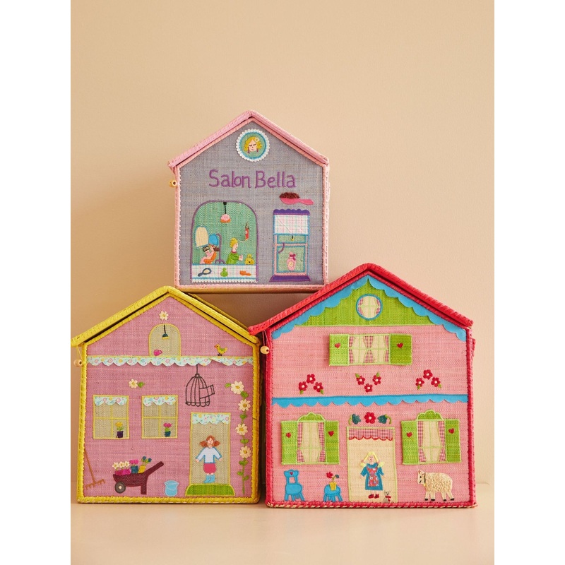 Rice DK Raffia Toy Baskets with House Theme