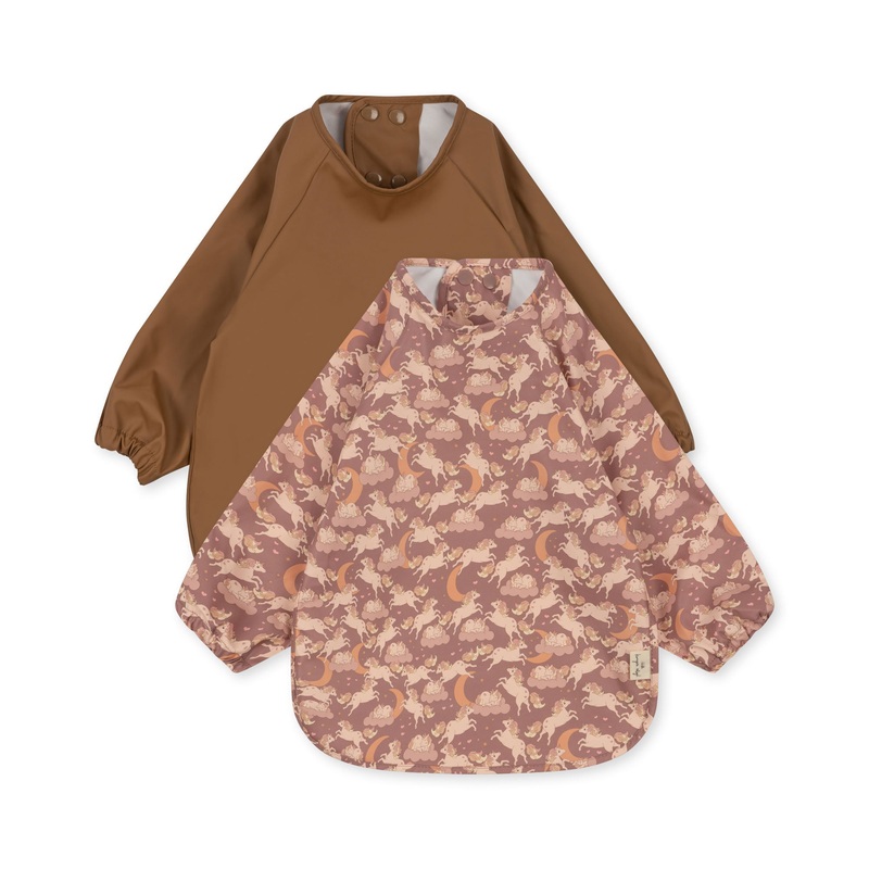 Konges Sljd 2 Pack Dinner Bib with Sleeves Unicorn Blush/Toasted Coconut