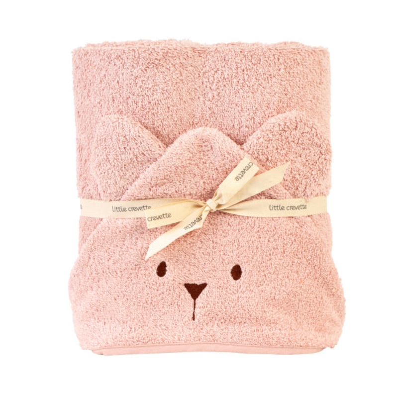 Little Crevette Hooded Towel Uni Oursons Rose Poudre Light Pink