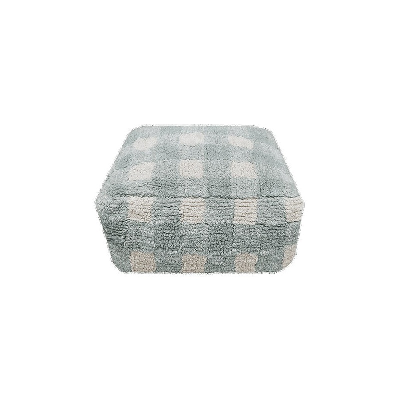 Lorena Canals Kitchen Vichy Blue Sage Machine Washable Pouffe - 40x40x20cm (Online Exclusive)