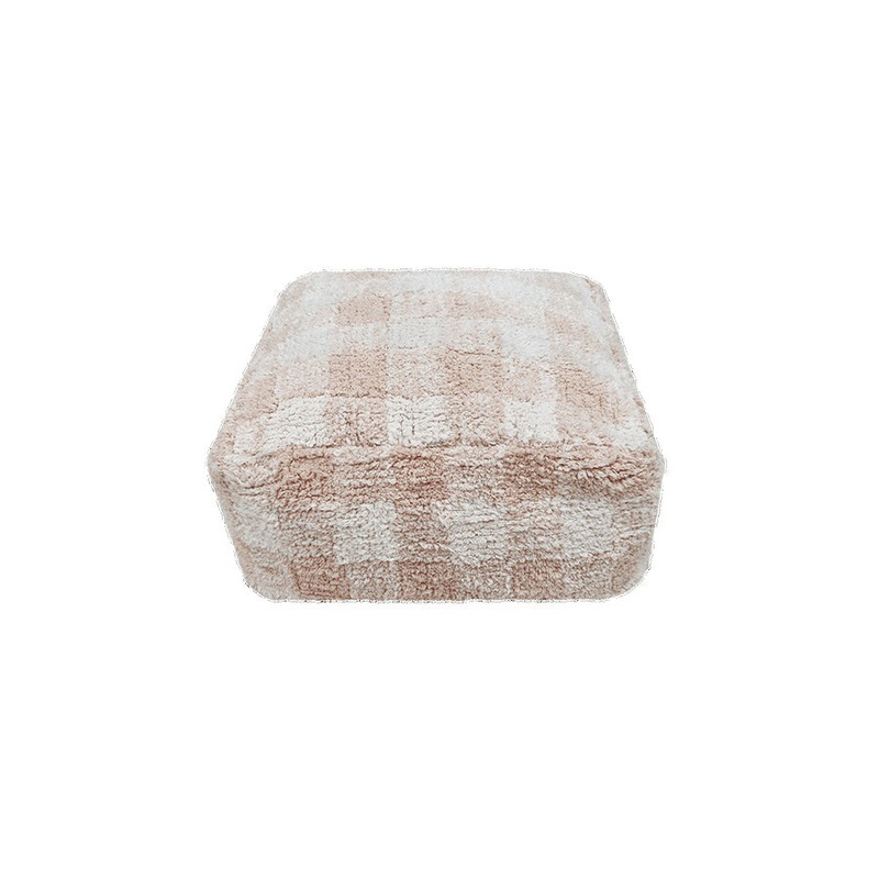 Lorena Canals Kitchen Vichy Rose Machine Washable Pouffe - 40x40x20cm (Online Exclusive)