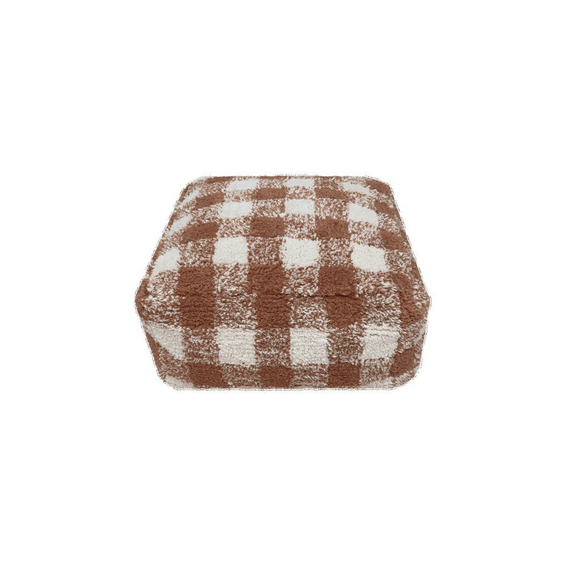Lorena Canals Kitchen Vichy Toffee Machine Washable Pouffe - 40x40x20cm (Online Exclusive)
