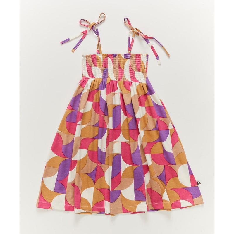 Oeuf Smocked Dress Fuchsia/Geometric
