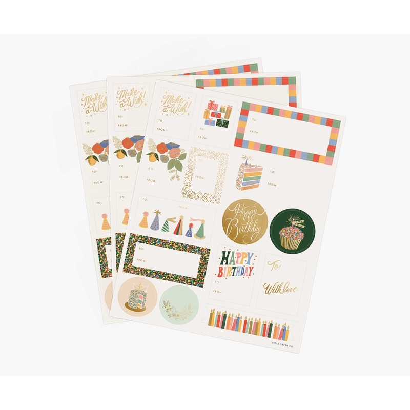 Rifle Paper Co Pack of 3 Birthday Cake Stickers & Labels