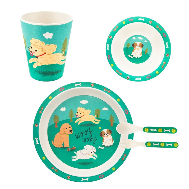 RJB Stone Puppy Dog Playtime Bamboo Tableware Set