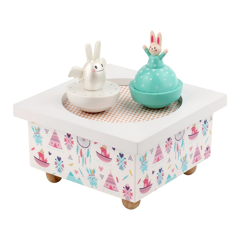 Trousselier Dancing Music Box Angel Bunny with Indians