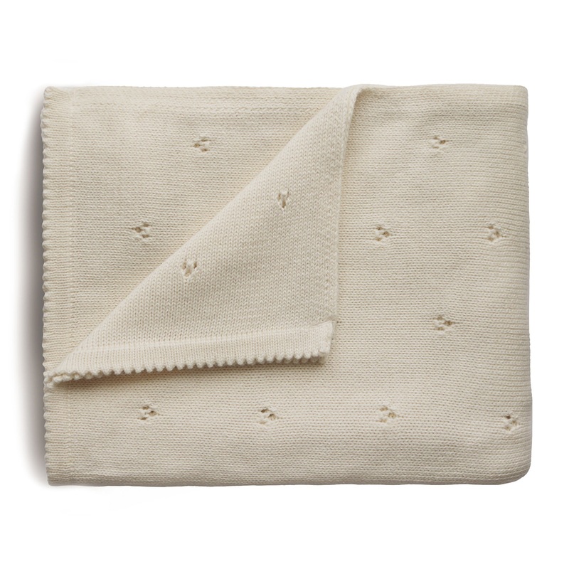 Mushie Knitted Pointelle Baby Blanket - Ivory