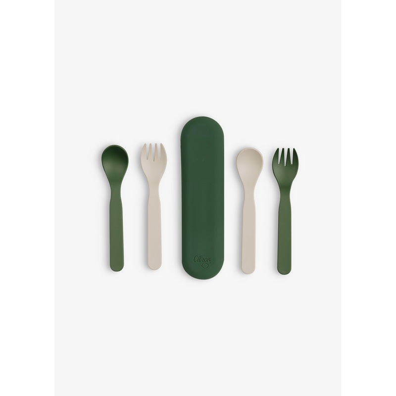 Citron PLA Set of 2 Cutlery and Case Green/Cream