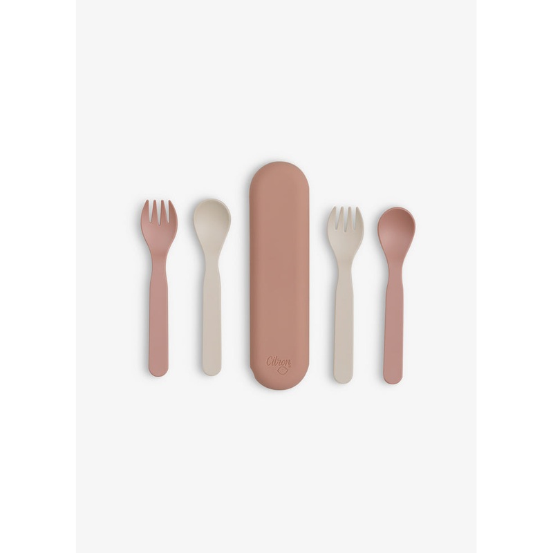 Citron PLA Set of 2 Cutlery And Case Pink/Cream