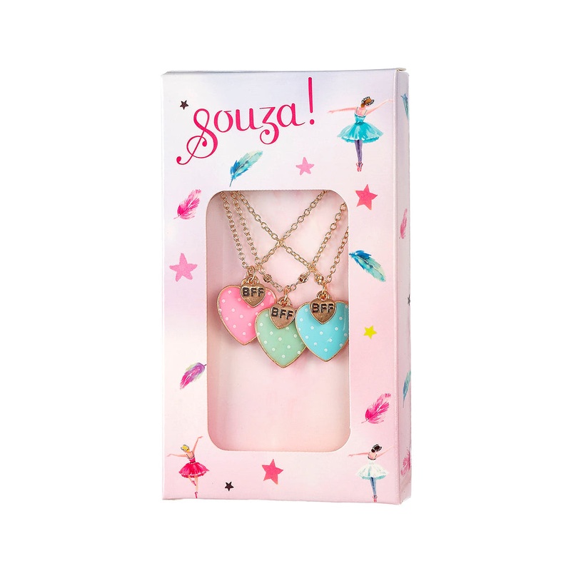 Souza Gift Box BFF Hearts Necklaces, Gold (3 pcs/box, 1 box)