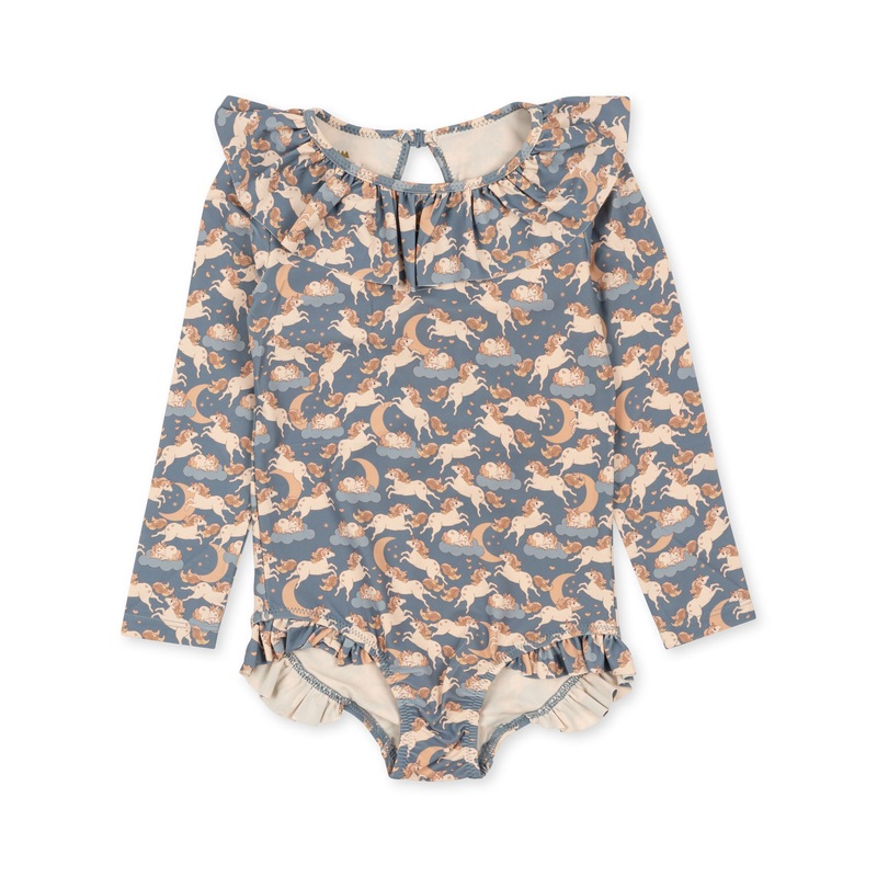Konges Sljd Manuca LS Frill Swimsuit Unicorn Blue