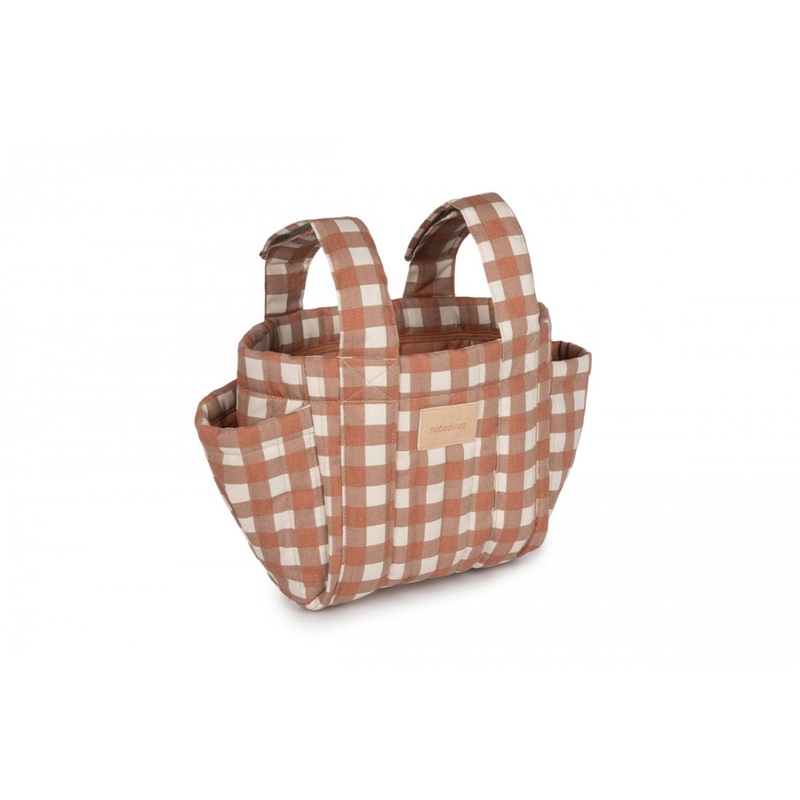 nobodinoz Hyde Park Stroller Organizer Terracotta Checks