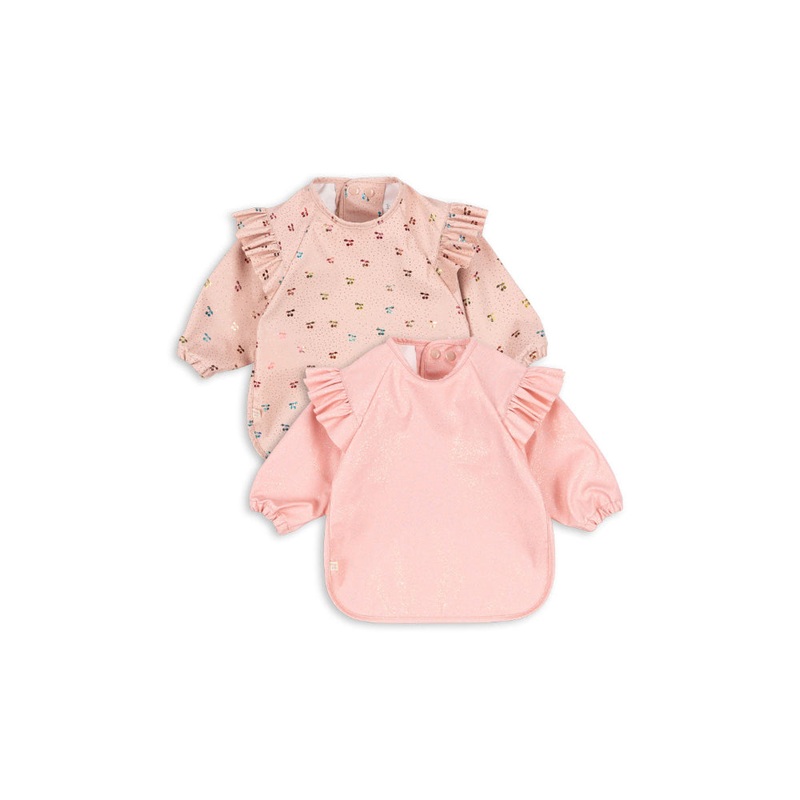 Konges Sljd 2 Pack Dinner Bib with Sleeves and Frill - Cherry Sparkle