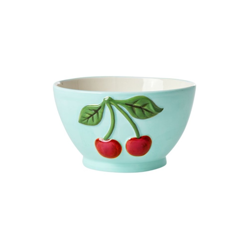 Rice DK Ceramic Bowl with Embossed Cherry - Mint - Small - 250ml