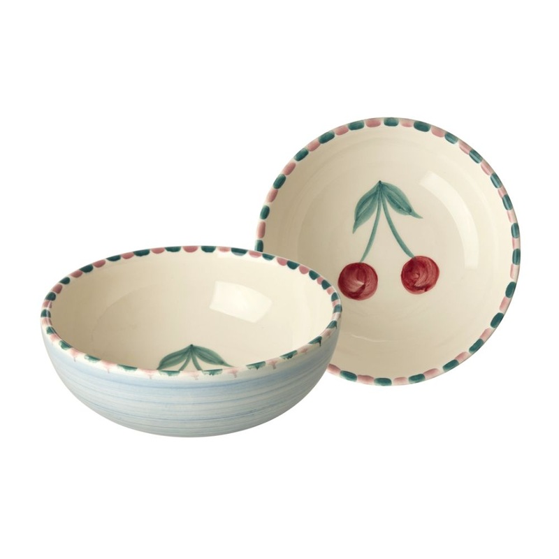 Rice DK Ceramic Bowl with Hand-Painted Cherry - Blue - 350ml