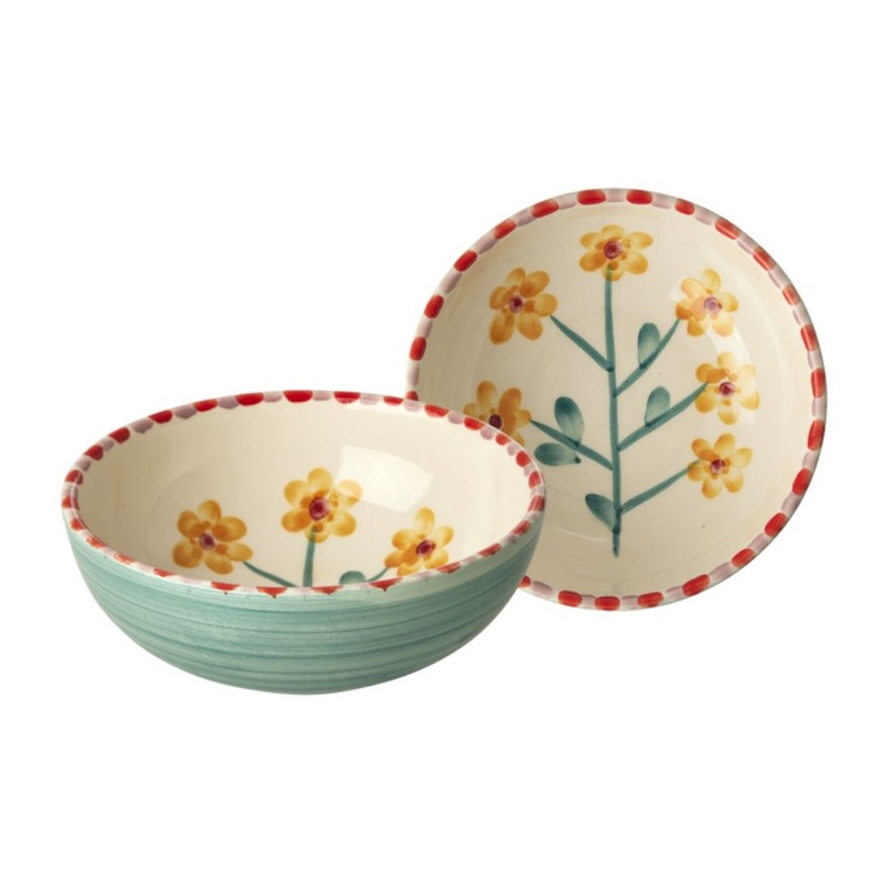 Rice DK Ceramic Bowl with Hand-Painted Yellow Flower - Jade - 350ml