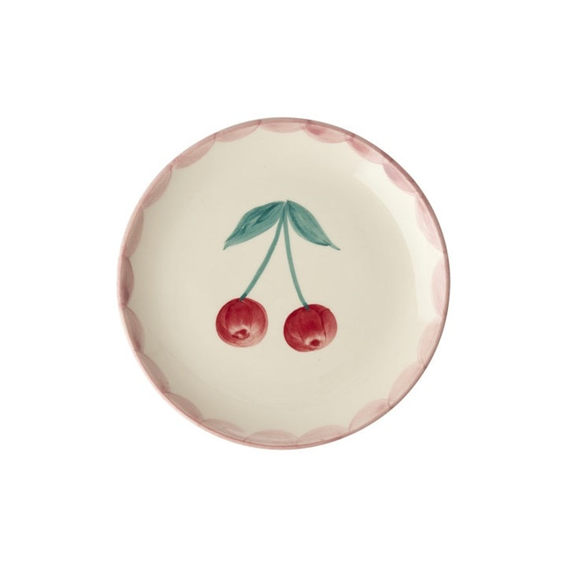 Rice DK Ceramic Cake Plate with Hand-Painted Cherry
