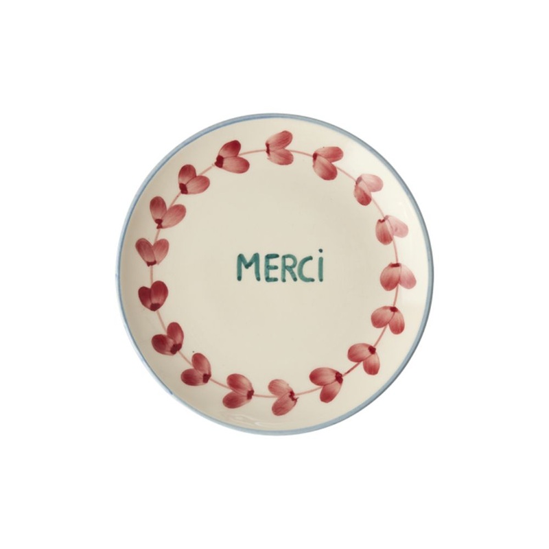 Rice DK Ceramic Cake Plate with Hand-Painted Merci