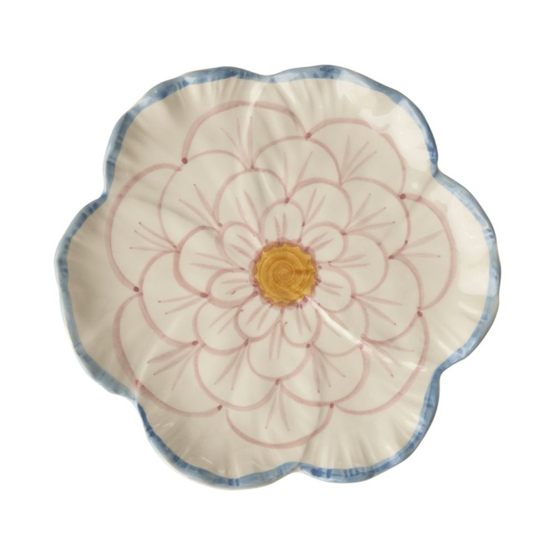 Rice DK Ceramic Flower Shaped Side Plate with Blue Border