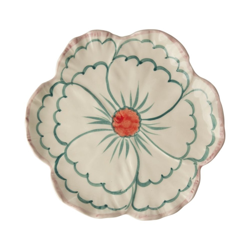 Rice DK Ceramic Flower Shaped Side Plate with Pink Border