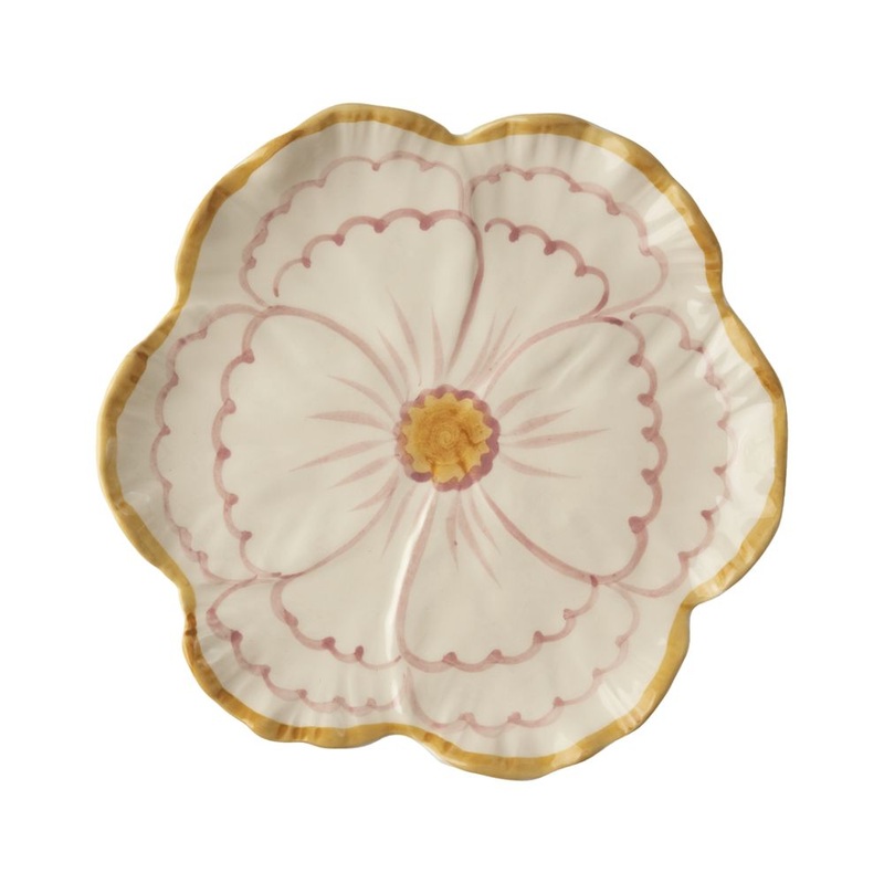 Rice DK Ceramic Flower Shaped Side Plate with Yellow Border