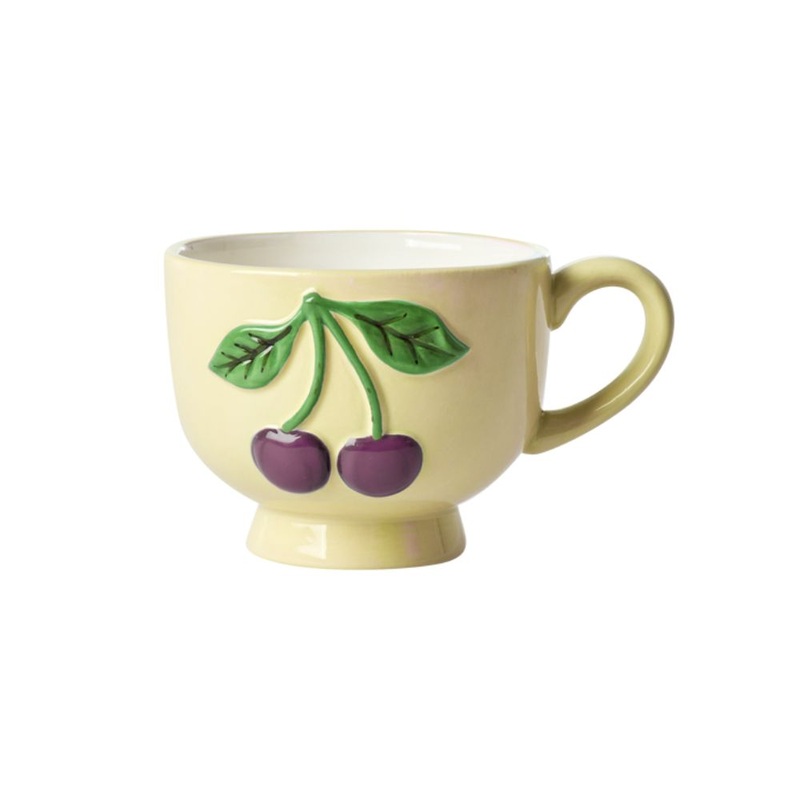 Rice DK Ceramic Mug with Embossed Cherries - Cream - 250ml