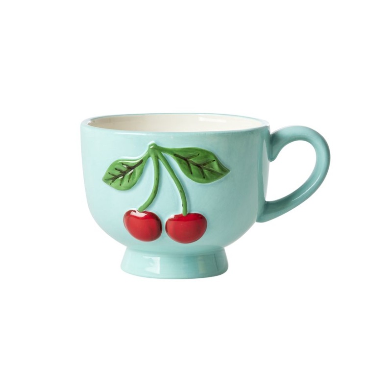 Rice DK Ceramic Mug with Embossed Cherries - Mint - 250ml